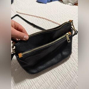 Chic Black Leather Crossbody Bag with Gold Accents